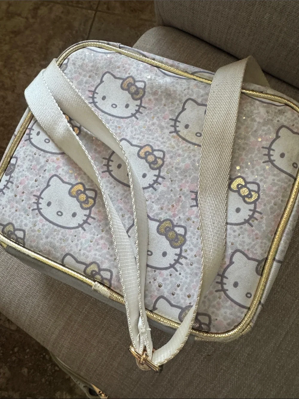 Pottery Barn Teen Hello Kitty Pink and Gold Backpack with Matching Lunch Box